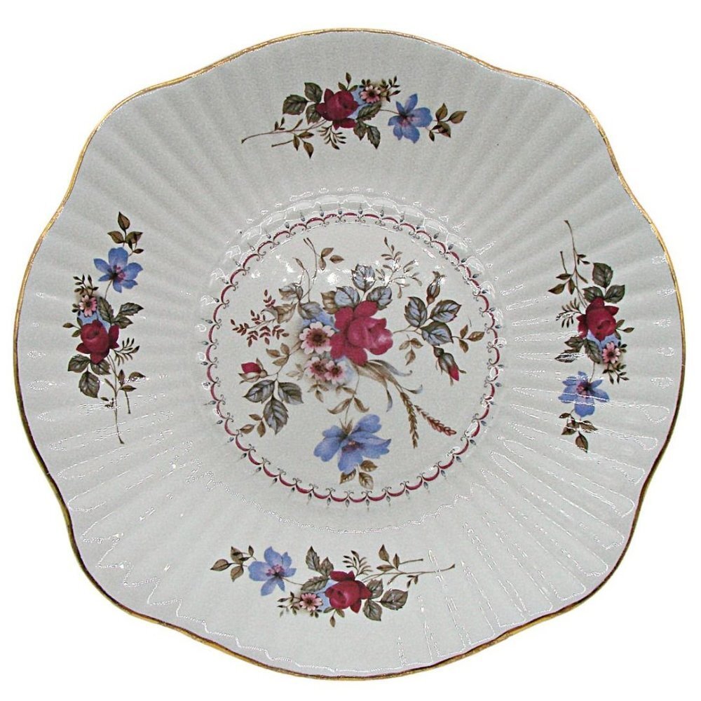 Vintage Royal Tara White Purple Rose Bouquet Gold Gilt Fine Bone China 9" Plate